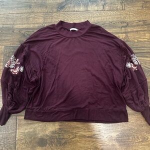 Francesca's Collections Maroon Embroidered Long Sleeve Top